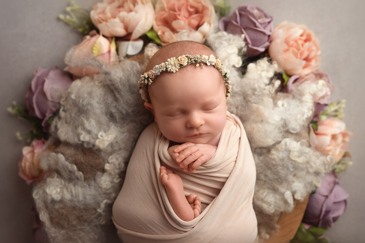flower theme baby photo by auckland newborn photographer siobhan kelly photography